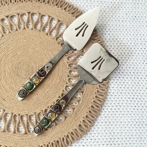 Oneida Stainless Artisan Glass Bead Wire Wrapped Serving Spatula Cake Knife Set